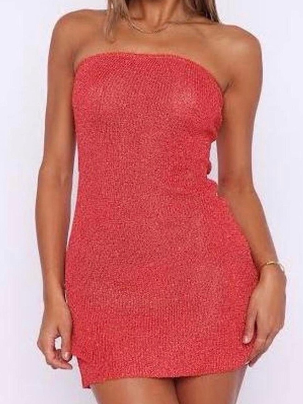 White fox red knit sequin strapless mini dress size small.